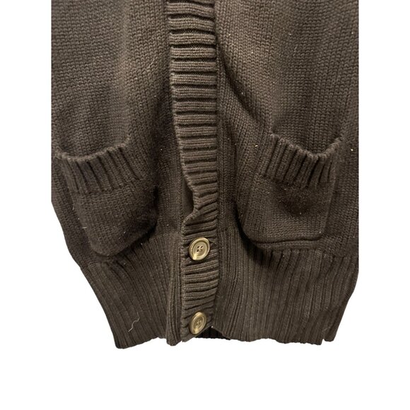 Black Ribbed Knit Cardigan Sweater With Button Front & Pockets Womens Medium Hig - Picture 2 of 4
